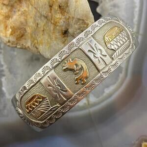 Mike Smith Sterling Silver GF Overlay Kokopelli & Pottery Bracelet For Women